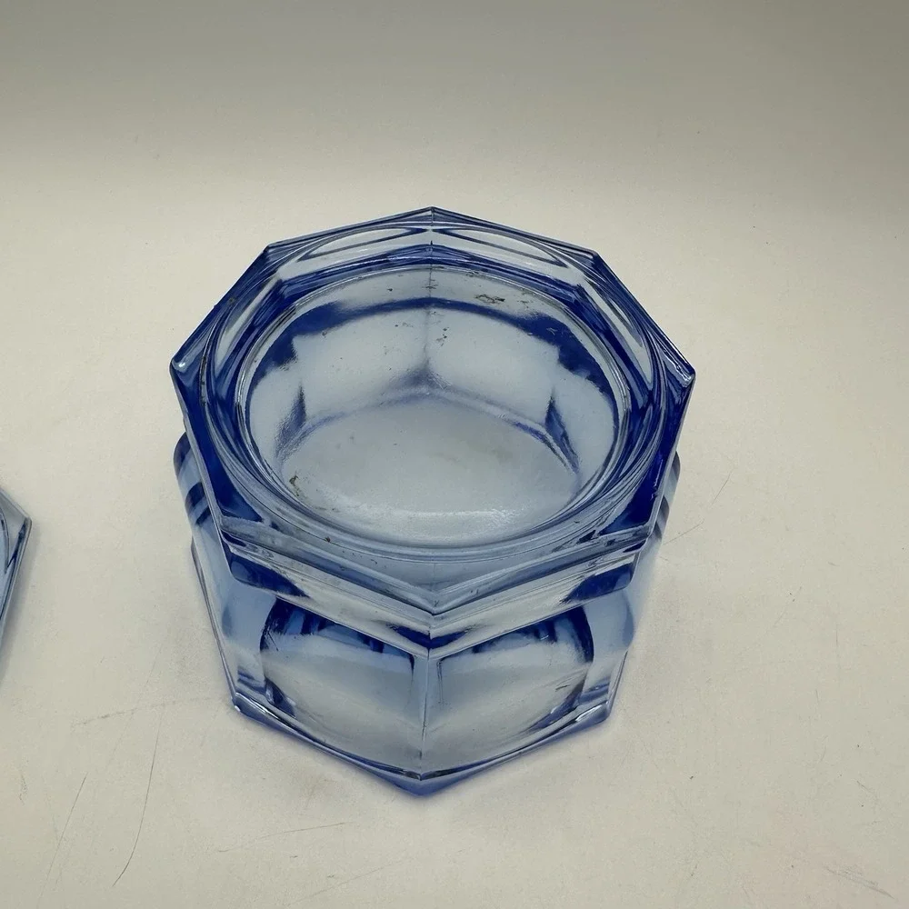 Vintage Indiana Glass Company‎ Concord Candy Dish W/Lid Blue Octagon 5.5